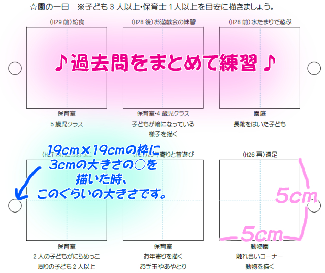 造形絵画練習 お題45 ちまちま構図でイメージ力up 保育士試験対策クイズ